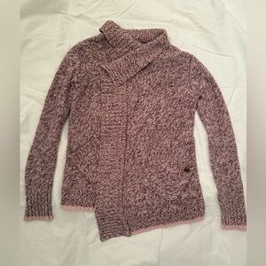 Roots Cabin Collection Girls Sz 7-8 Medium Red Marled Shawl Collar Open Cardigan